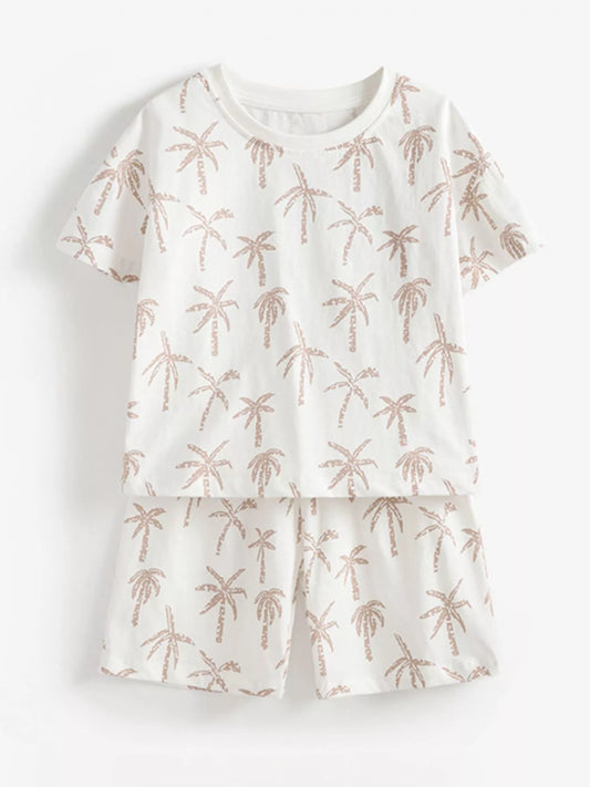 Tropical Palm Print Tee and Shorts Set - Back View