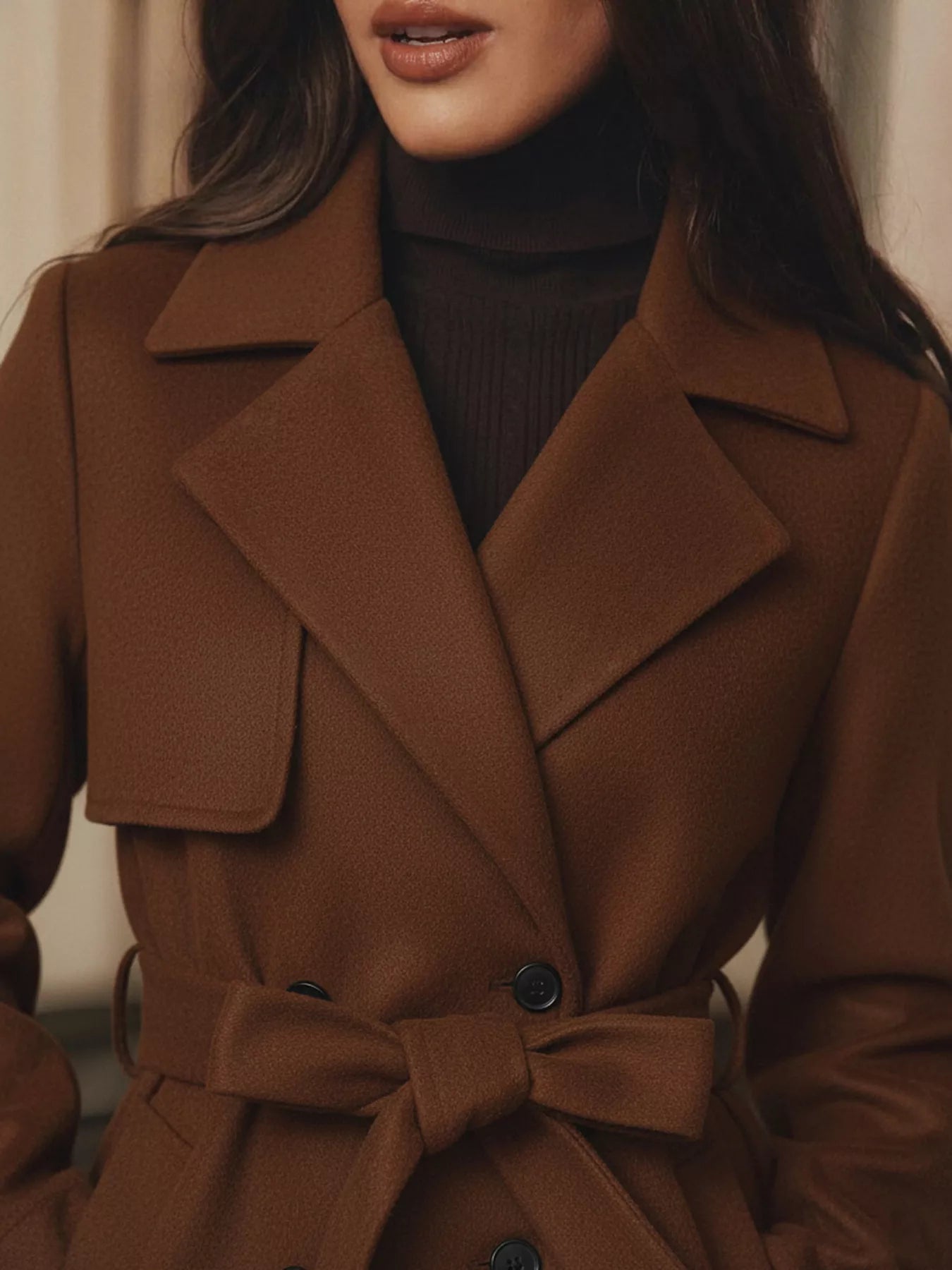 Lapel Collar Belted Overcoat