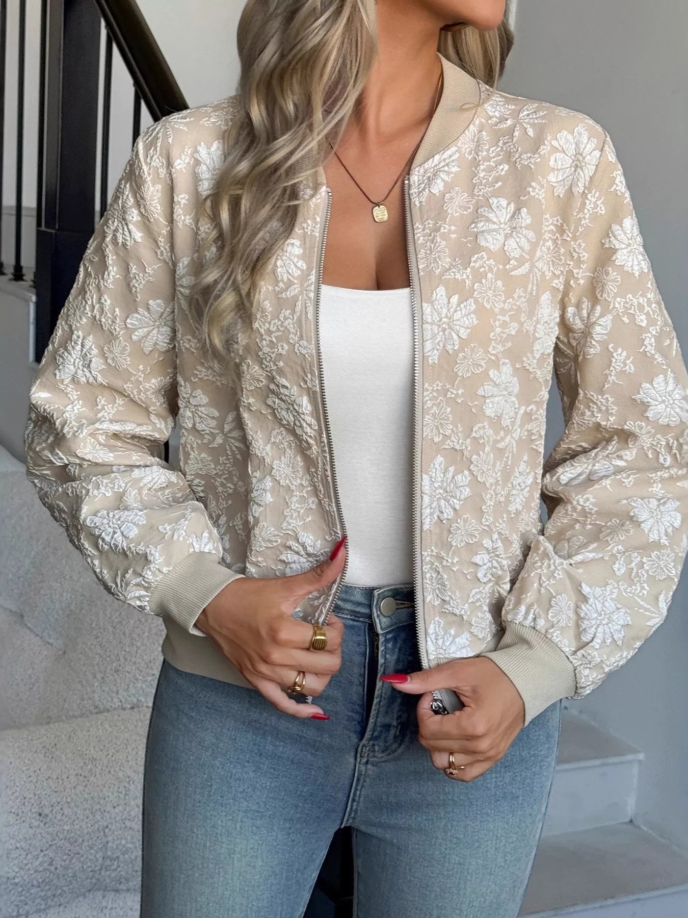 Jacquard Print Bomber Jacket