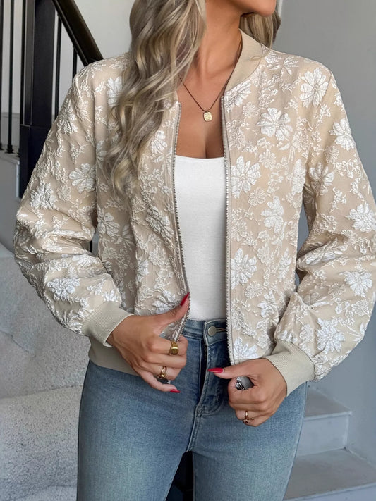 Jacquard Print Bomber Jacket - Back View