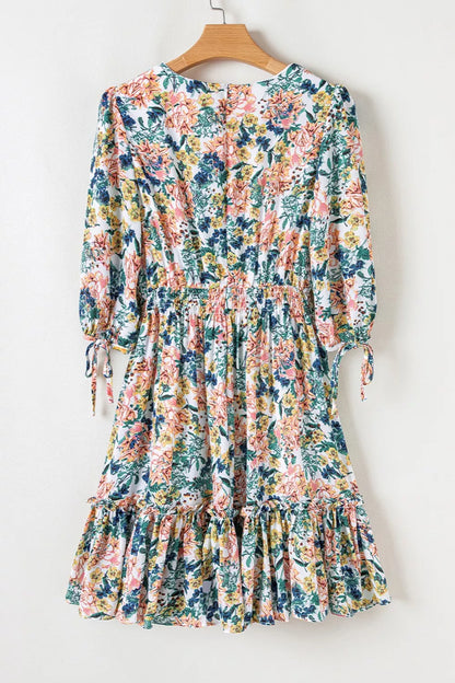 Floral Print Ruffle Hem Mini Dress - Detail View 4