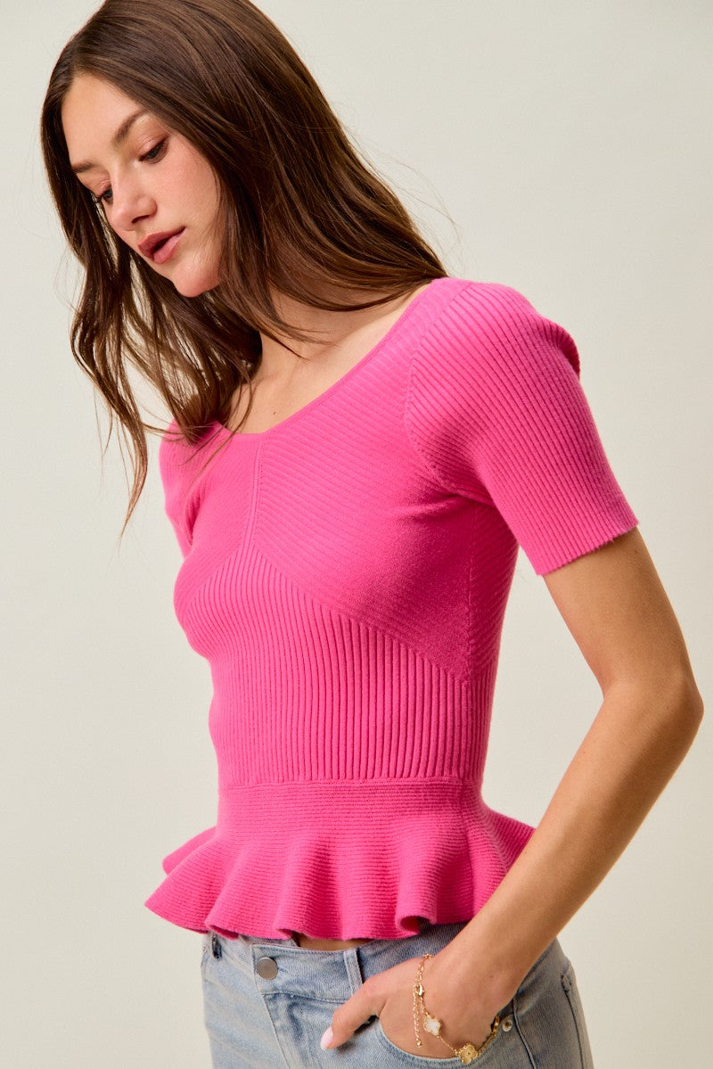 Ribbed Peplum Top