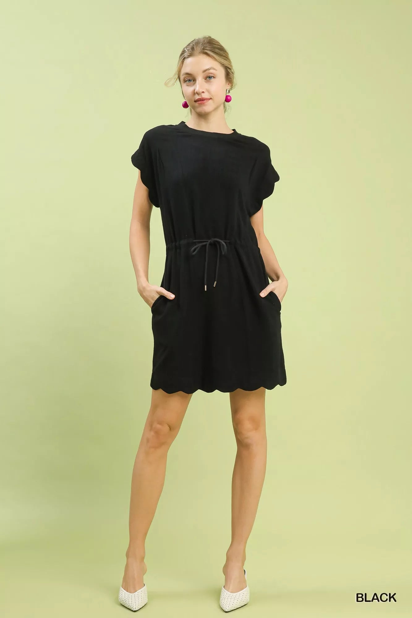 Linen Blend Scallop Hem Dress