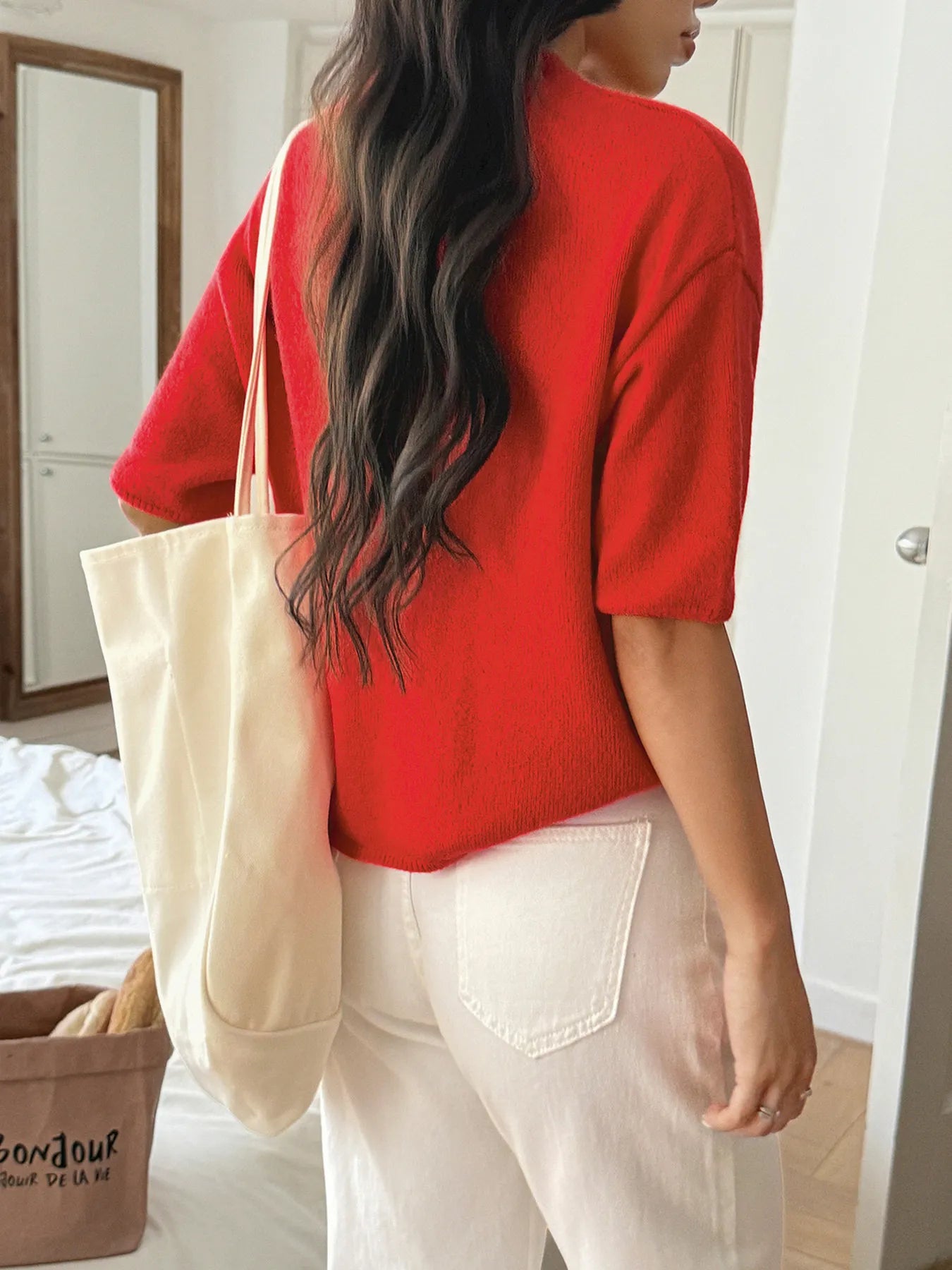 Ribbed Hem Round Neck Sweater - Detail View 13