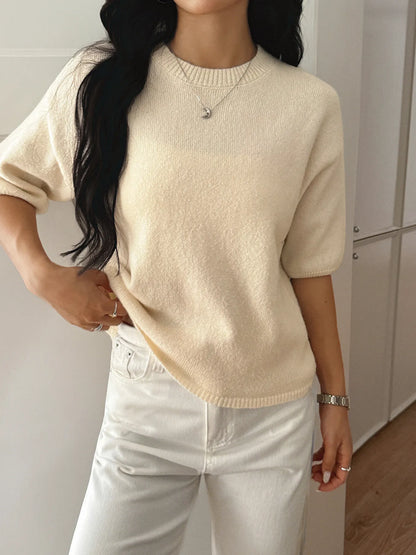 Ribbed Hem Round Neck Sweater - Back View