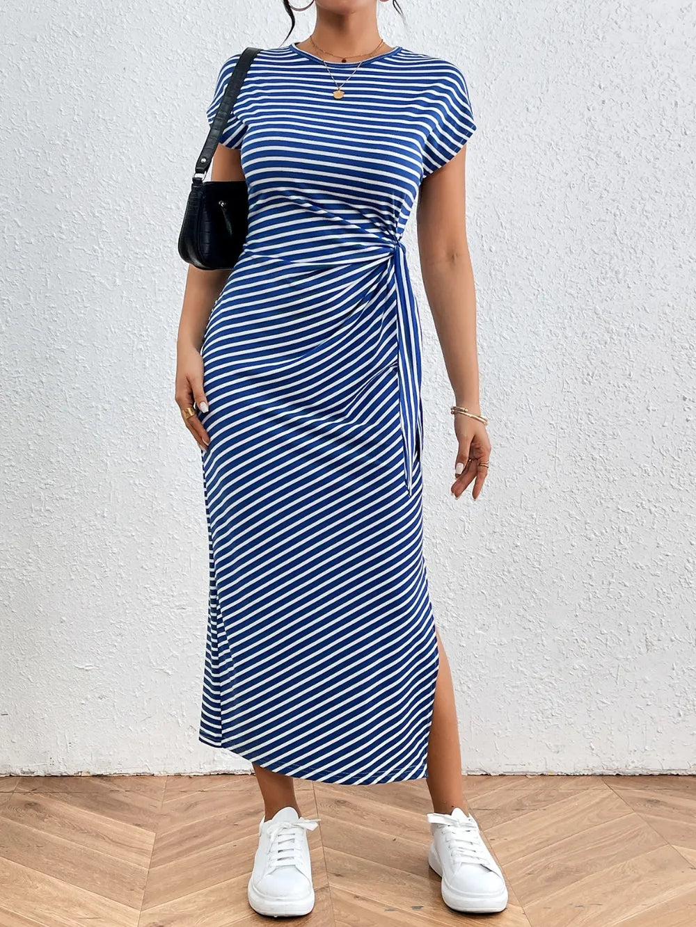 Side Tie Striped T-Shirt Dress