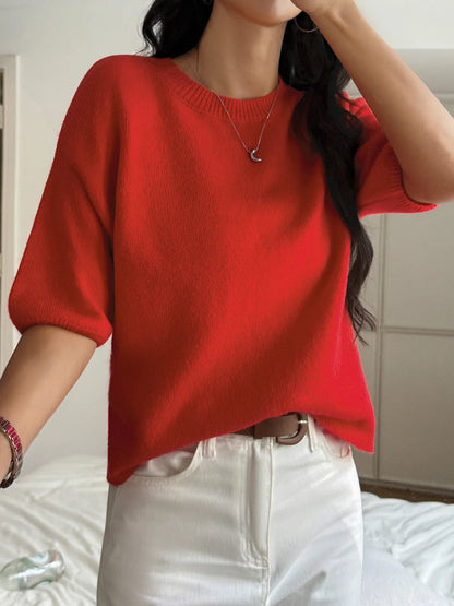Ribbed Hem Round Neck Sweater - Detail View 11