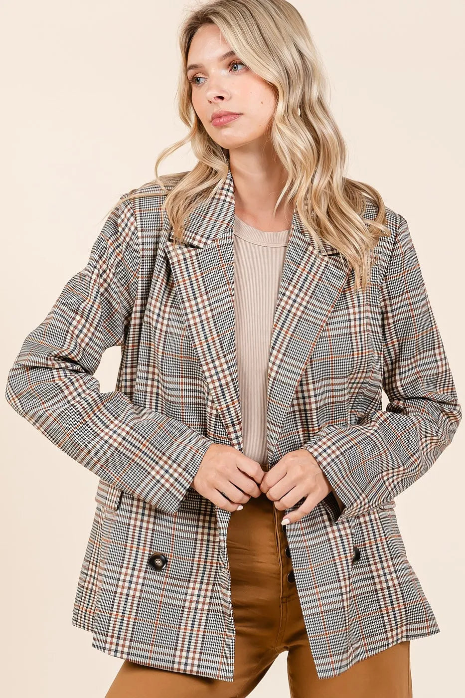 Plaid Double Breasted Relaxed Fit Blazer