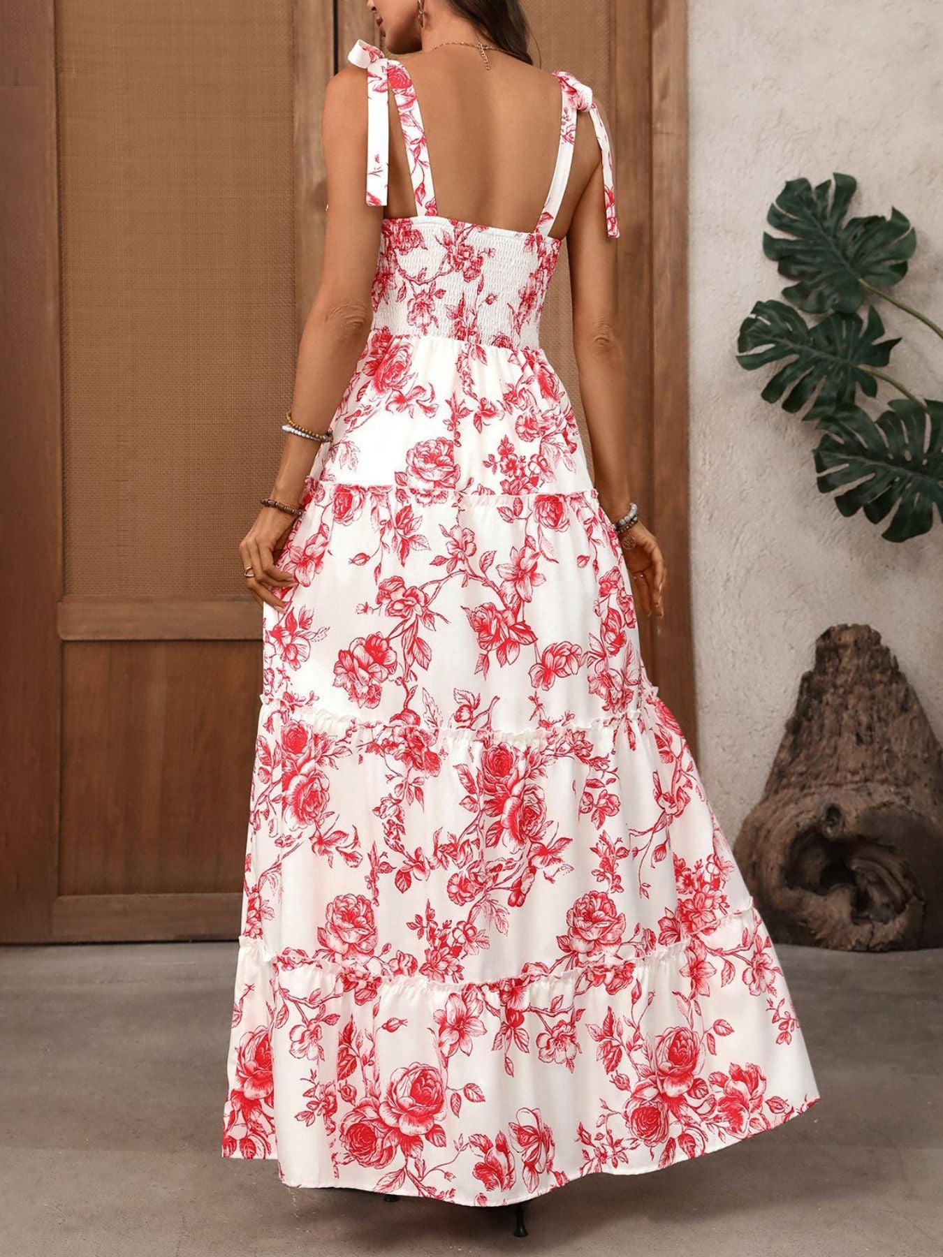 Floral Print Tie Strap Maxi Dress