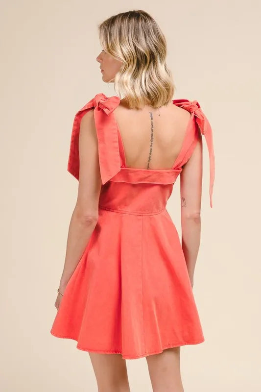 Women's Fit and Flare Tie-Sleeve Dress