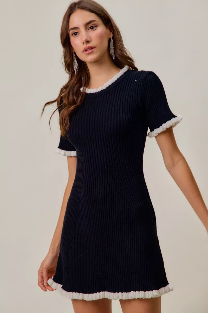 Contrast Sweater Knit Mini Dress