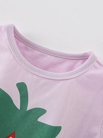 Strawberry Print Graphic Tee and Shorts Set - Back View