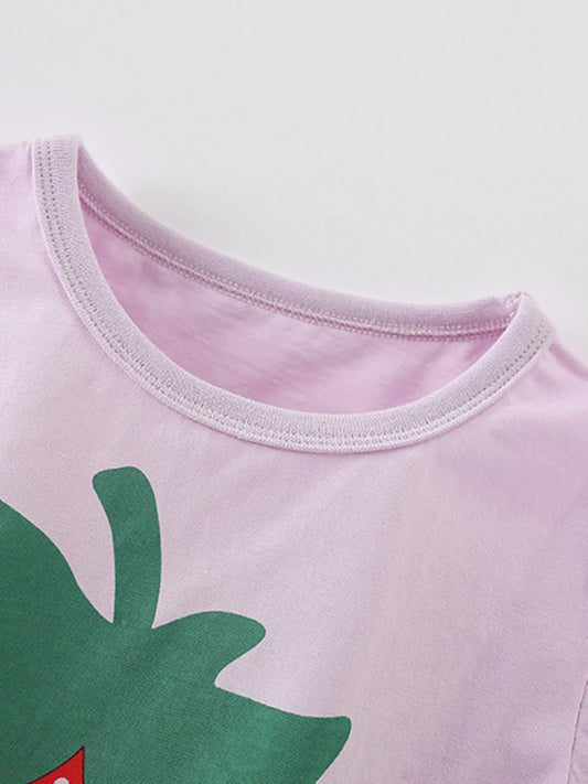 Strawberry Print Graphic Tee and Shorts Set - Back View