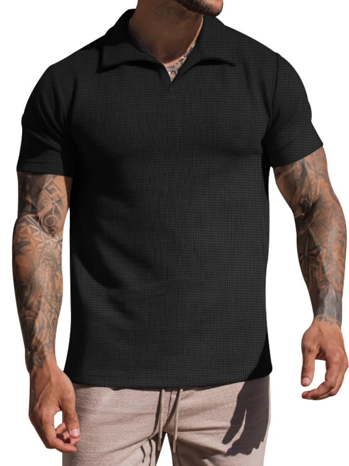 Men's Ribbed Short Sleeve Polo Shirt