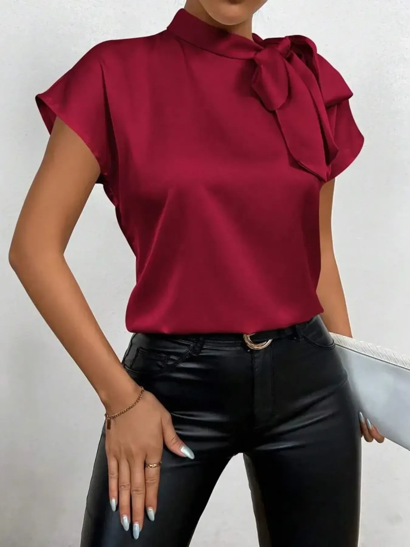 Satin Bow-Tie Blouse