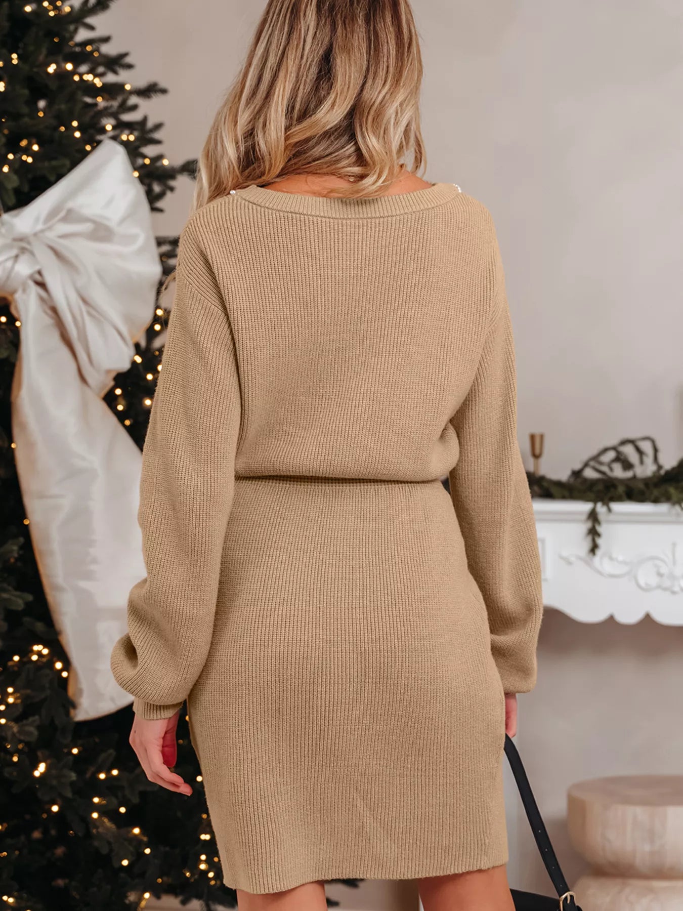 Pearl Embellished Keyhole Sweater Dress