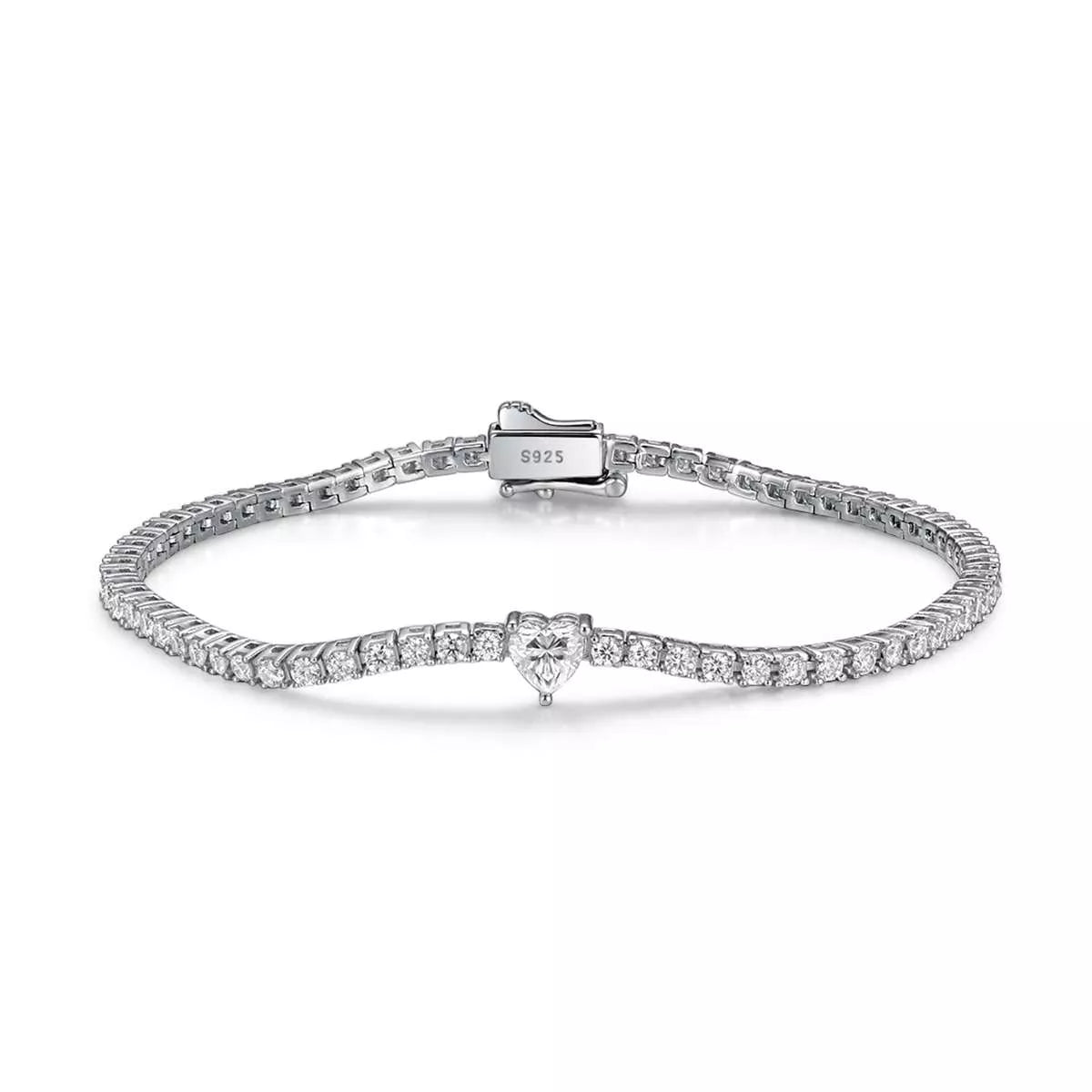2.42 Carat Moissanite Tennis Bracelet with Heart-Shaped Center Stone