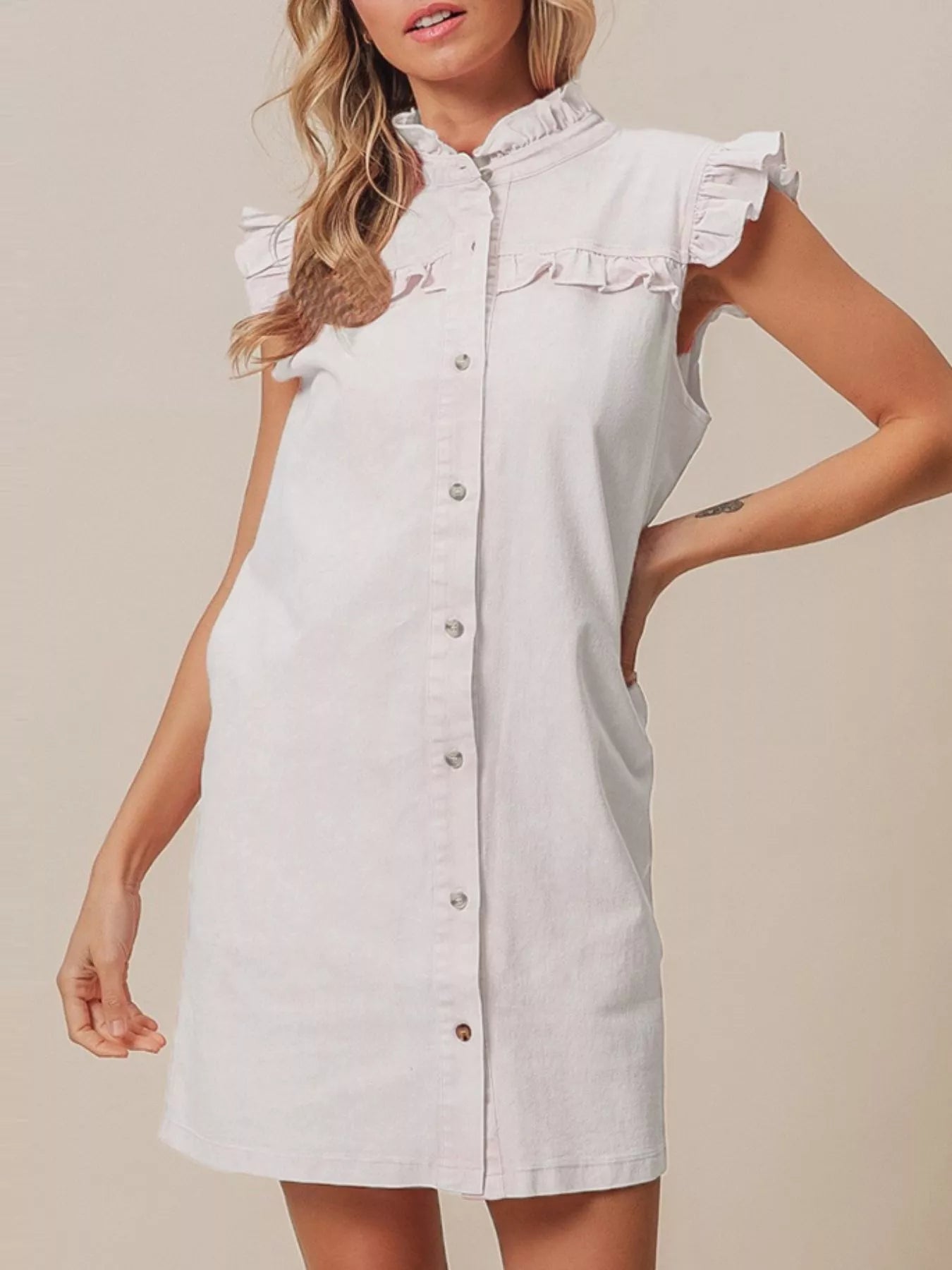 Ruffled Trim Denim Dress