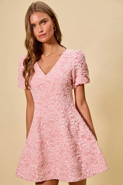 Floral Jacquard Fit And Flare Mini Dress - Front View