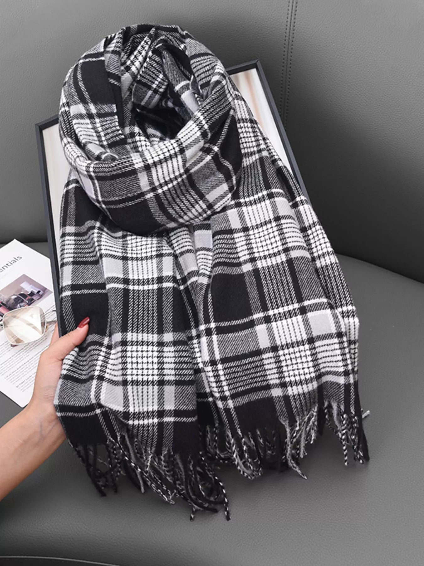 Plaid Tassel Hem Scarf