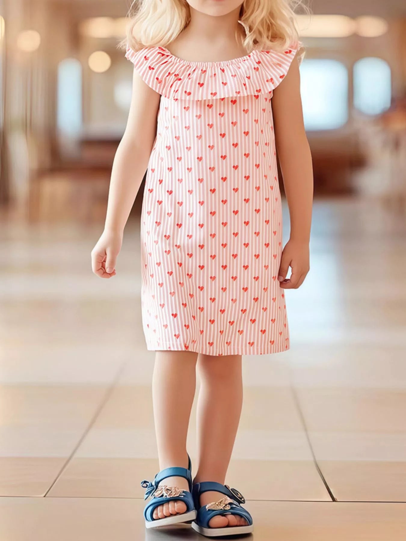 Sweetheart Stripe Ruffle Dress - Front View