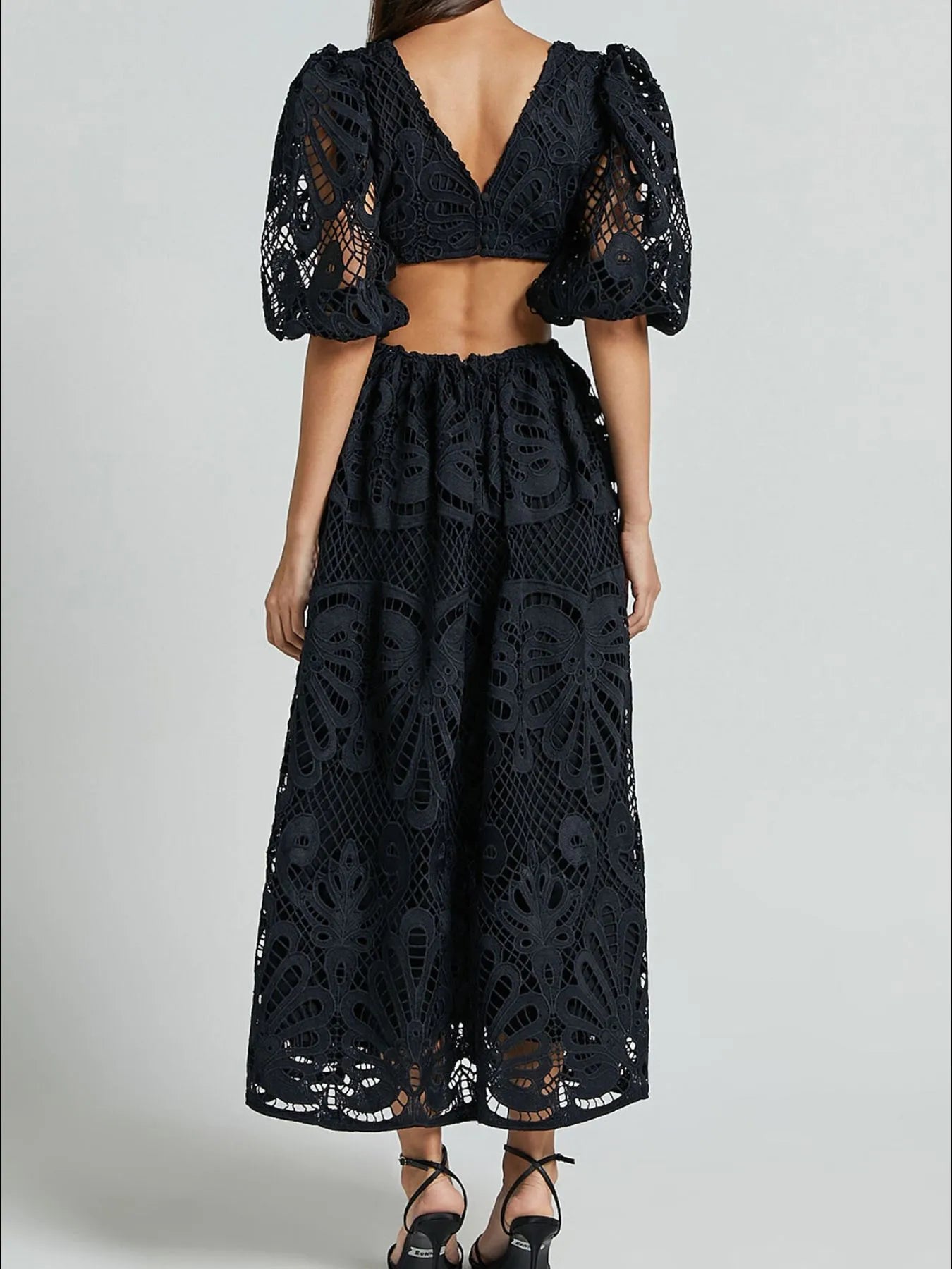 Cutout Back Lace Crochet V-Neck Dress - Detail View 22