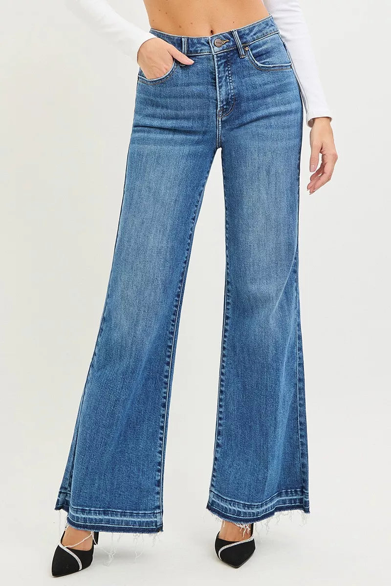 Frayed Hem Wide Leg Jeans
