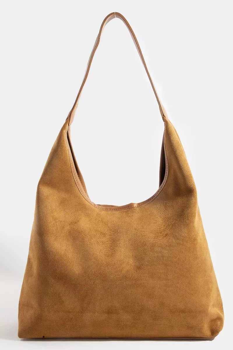 Suede Hobo Bag with Leather Trim