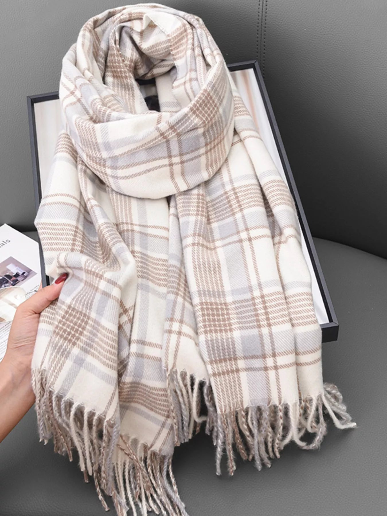 Plaid Tassel Hem Scarf