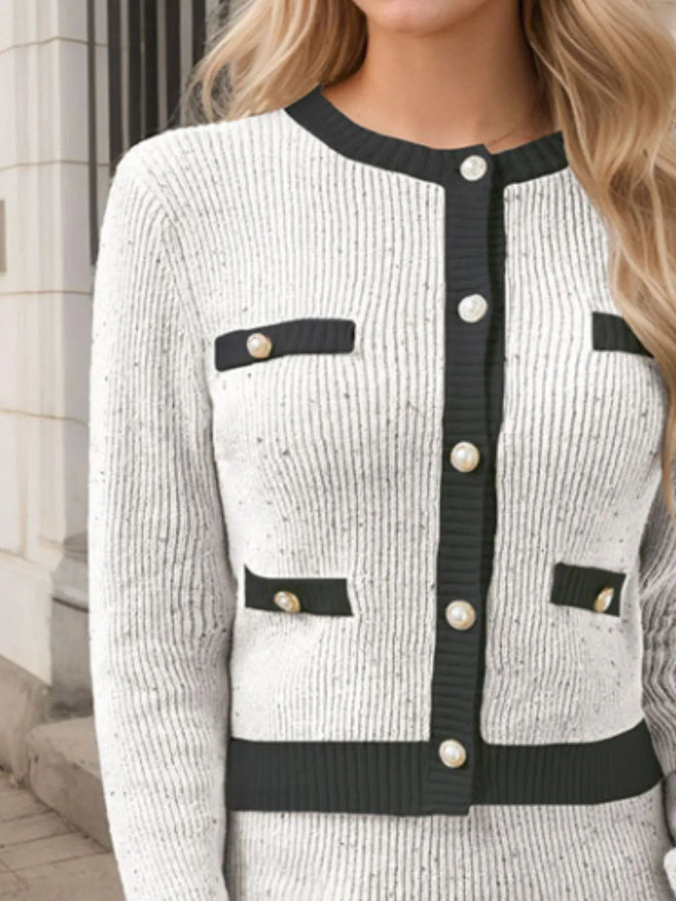 Ribbed Cardigan and Skirt Sweater Set