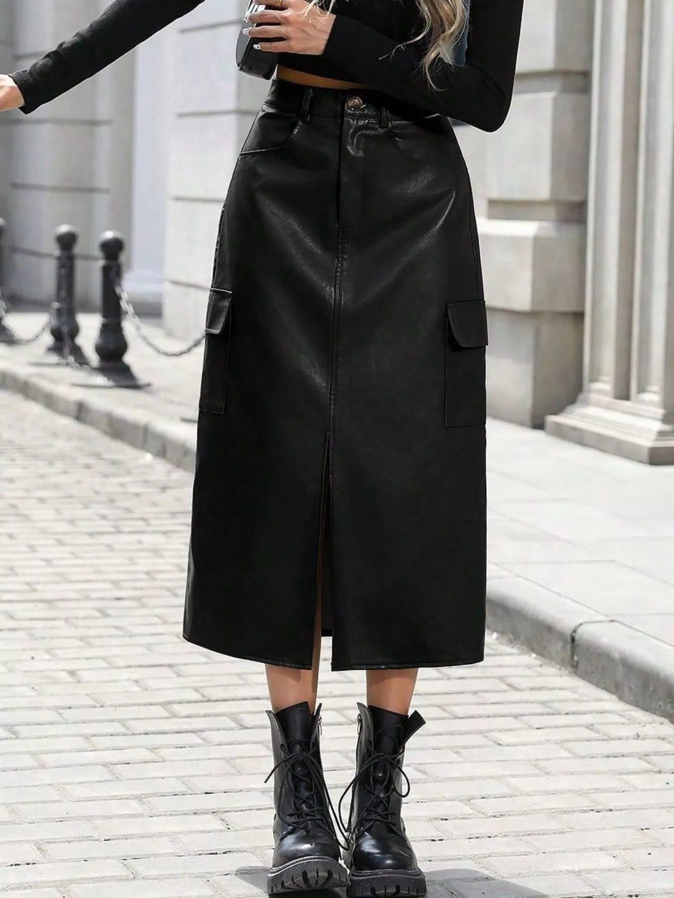 Vegan Leather Cargo Skirt
