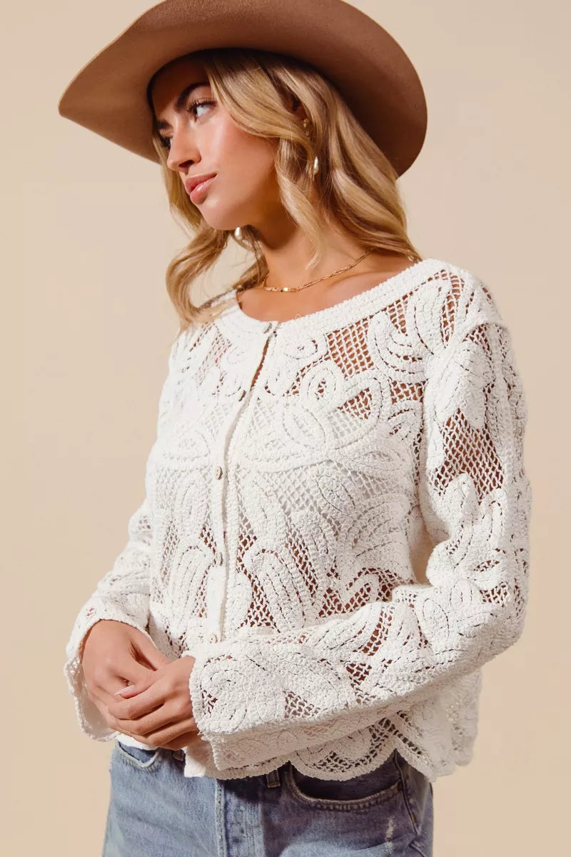 Button Front Crochet Lace Cardigan