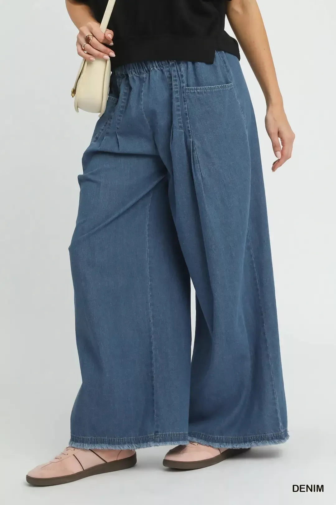 Stone Washed Wide Leg Lightweight Denim Pants