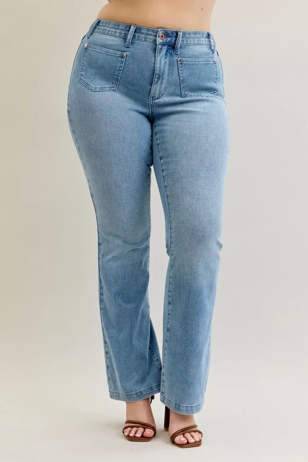 Mid-Rise Bootcut Jeans with Contrast Wash