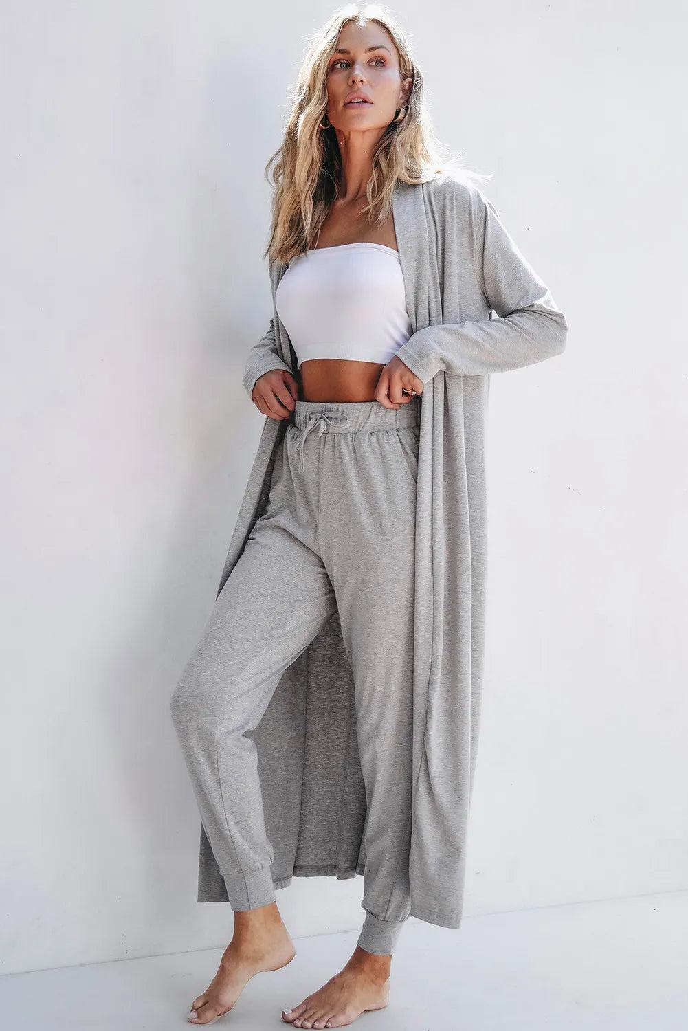 Open Front Cardigan and Pants Lounge Set