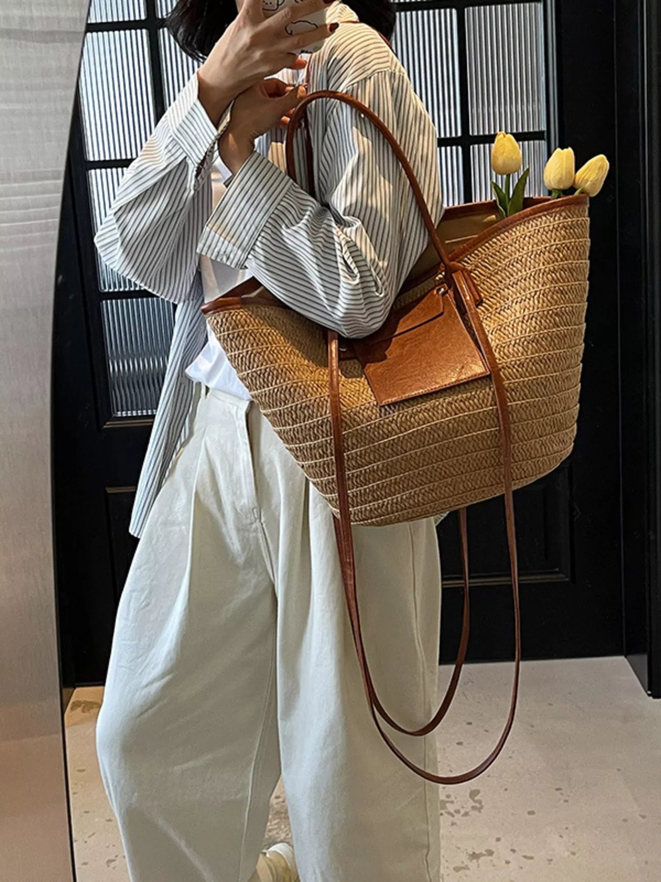 Woven Straw Tote Bag