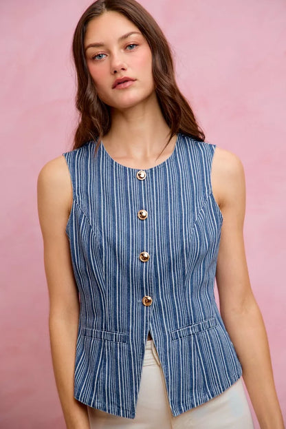 Stripe Slim Fit Denim Vest Top - Detail View 26