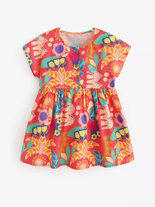 Girl's Floral Print Dress - Back View