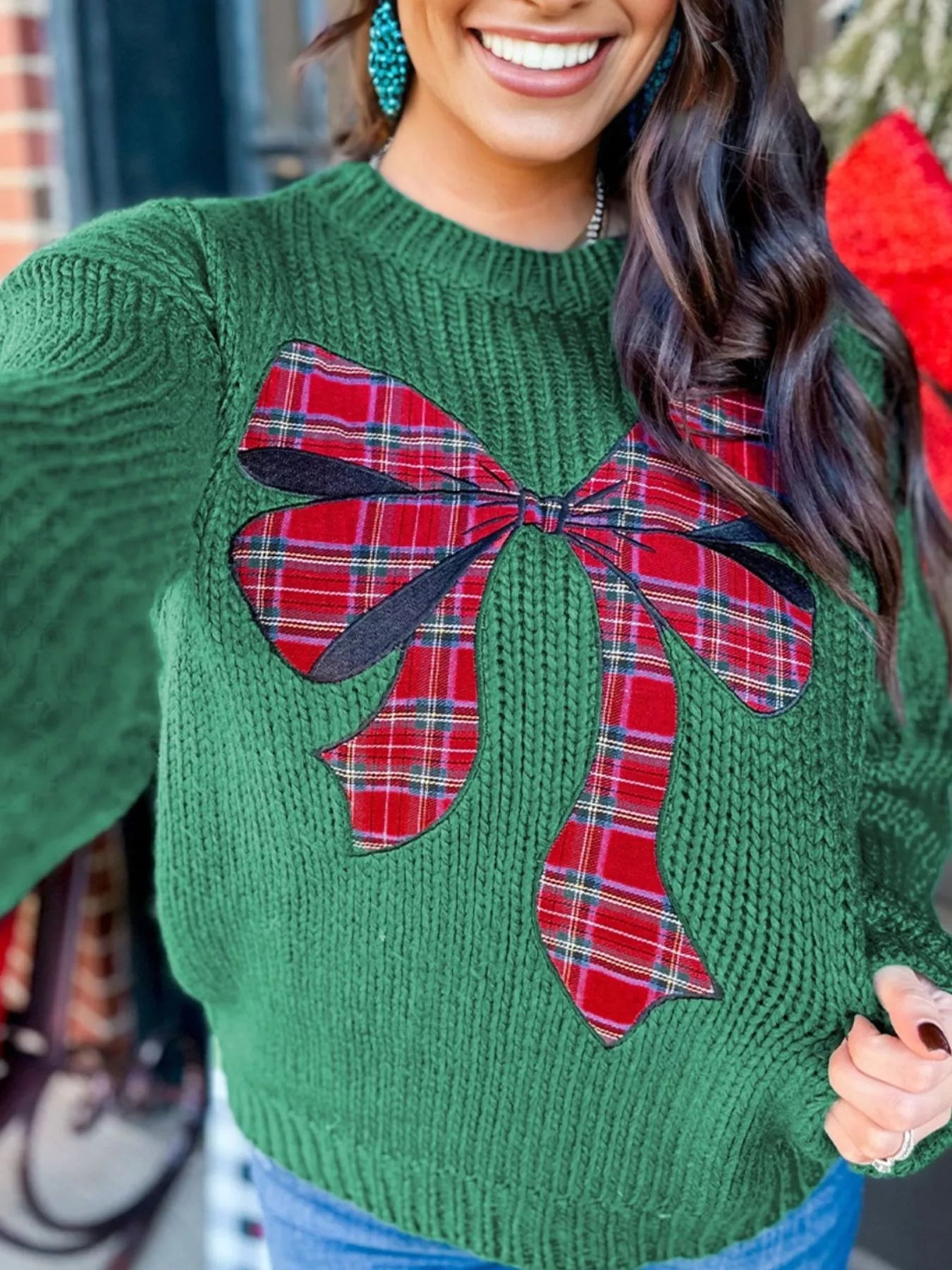 Festive Plaid Bow Sweater