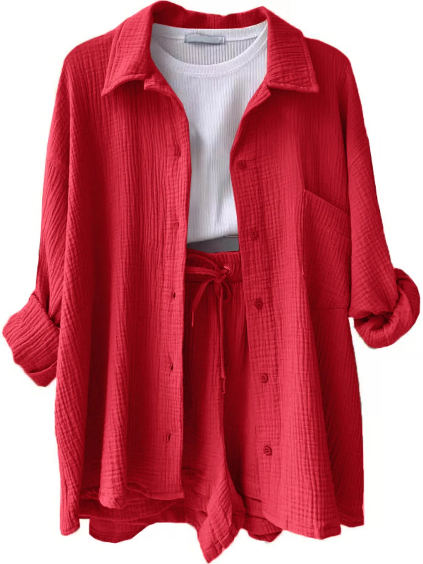 Muslin Button Up Shirt and Shorts Set