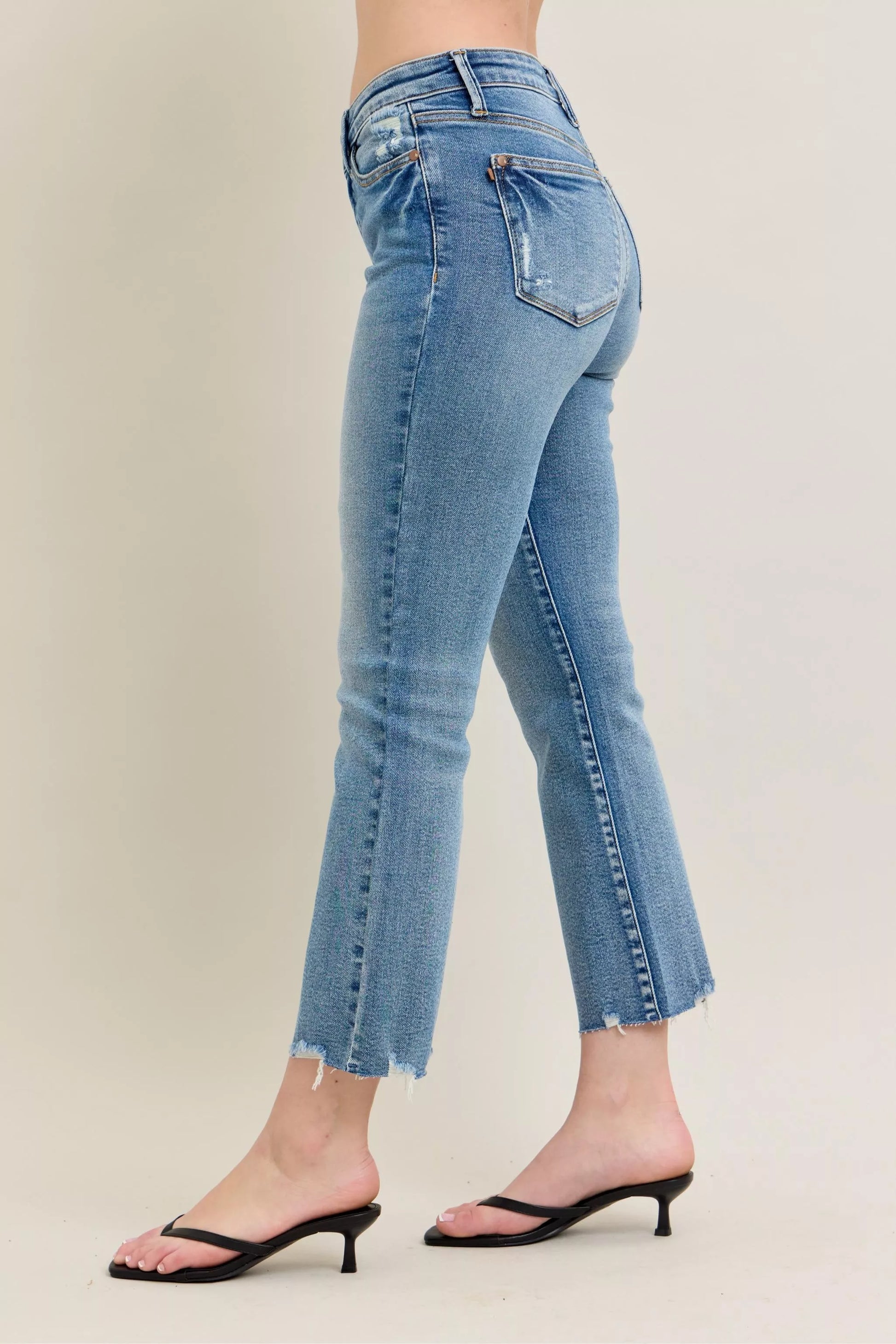 Judy Blue Mr Vintage Wash Destroy Hem Kick Flare Jeans - Side View