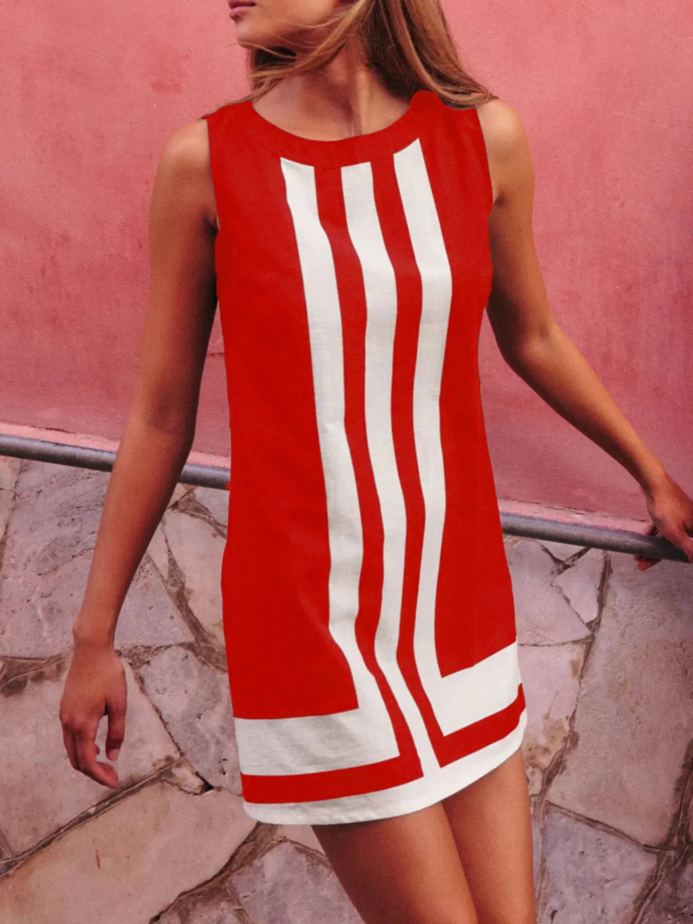 Contrast Stripe Sleeveless Shift Dress
