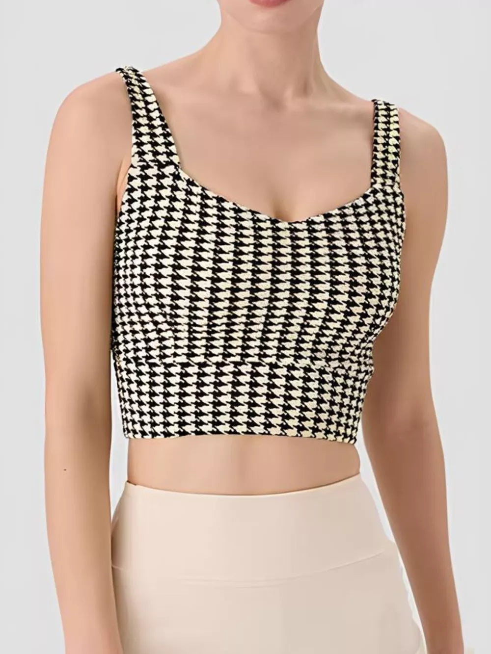 Cross Back Houndstooth Active Bra