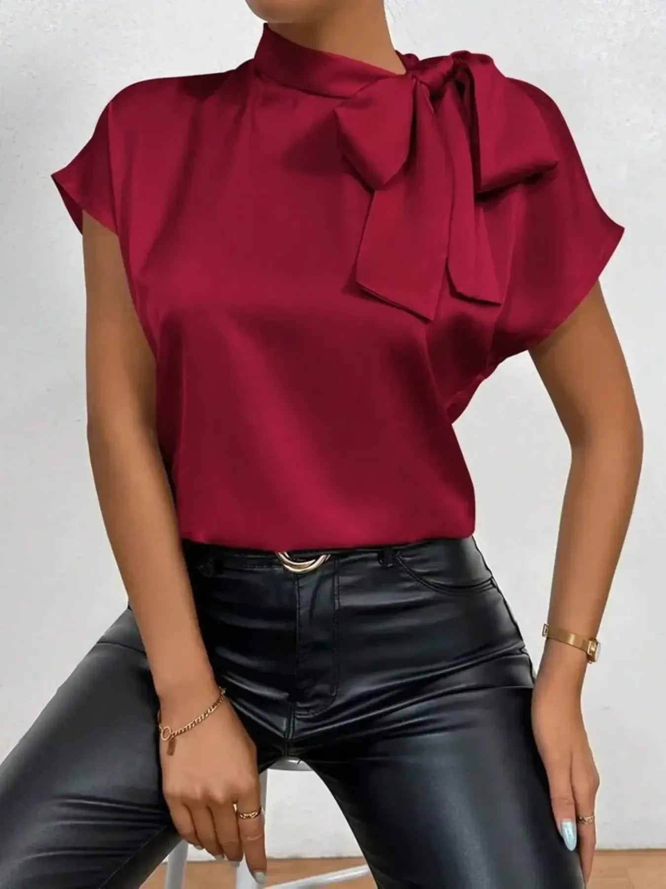 Satin Bow-Tie Blouse