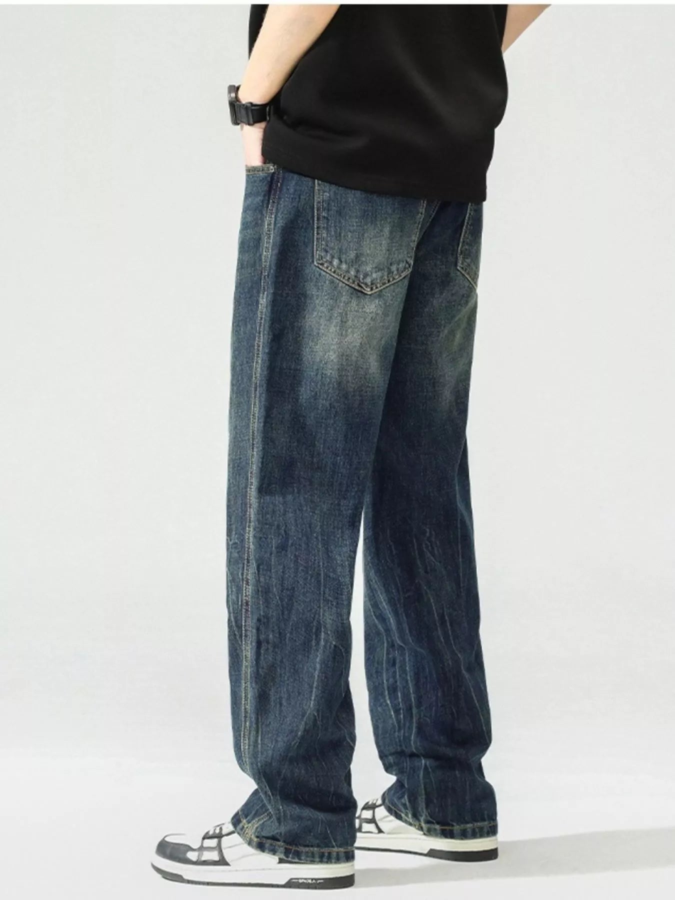 Men's Washed Wide Leg Jeans