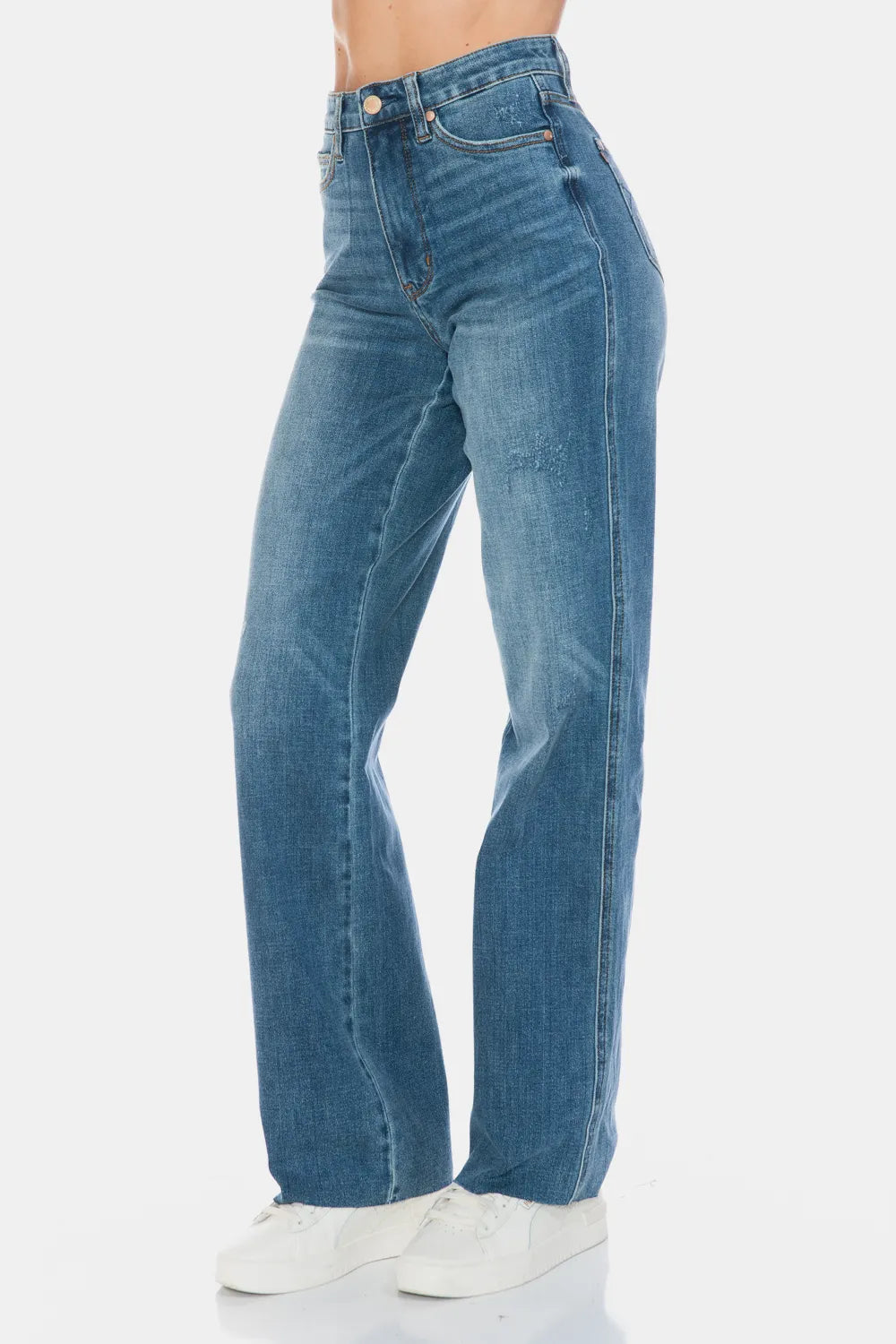Raw Hem Straight Jeans with Tummy Control