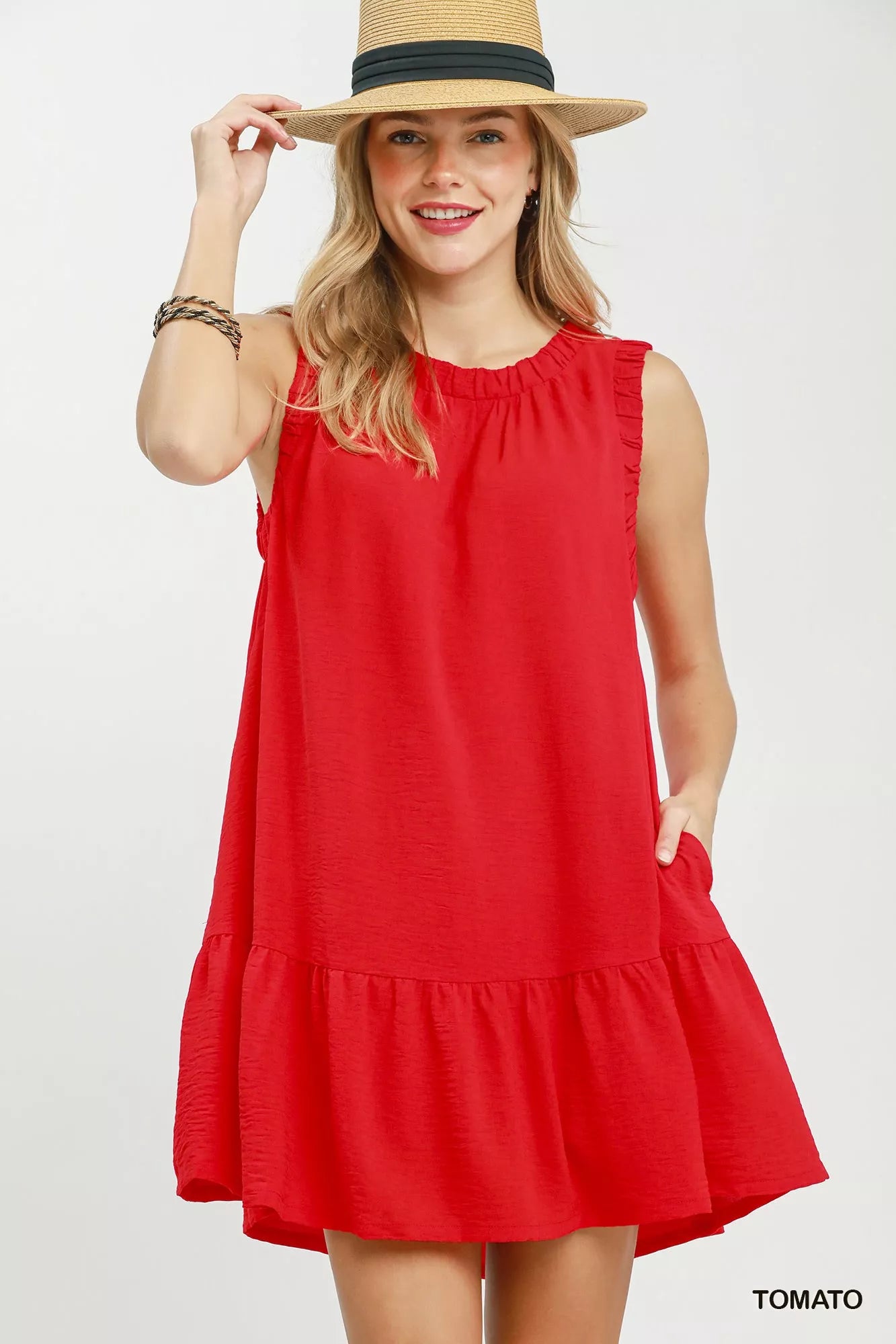 Red Ruffle Drop Waist Mini Dress