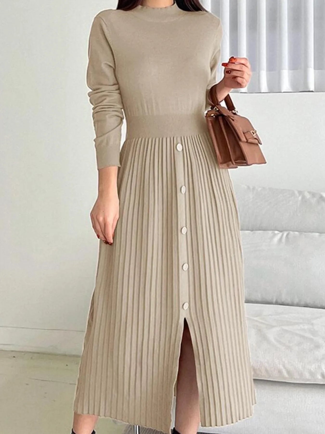 Sweater Dress with Pleated Skirt