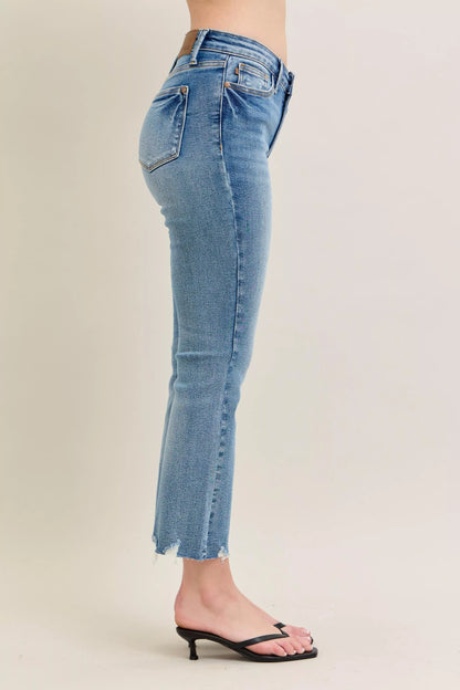 Judy Blue Mr Vintage Wash Destroy Hem Kick Flare Jeans - Detail View 6