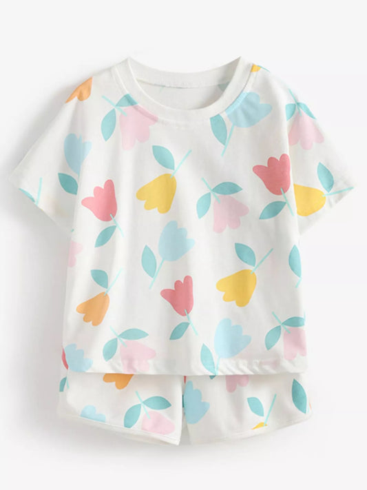 Tulip Print Tee and Shorts Set - Back View